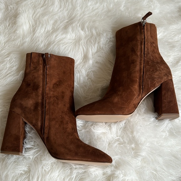 Steve Madden Embry Chestnut Suede Block Heel Square Toe Ankle Boots Brazil 8.5 - Picture 8 of 12